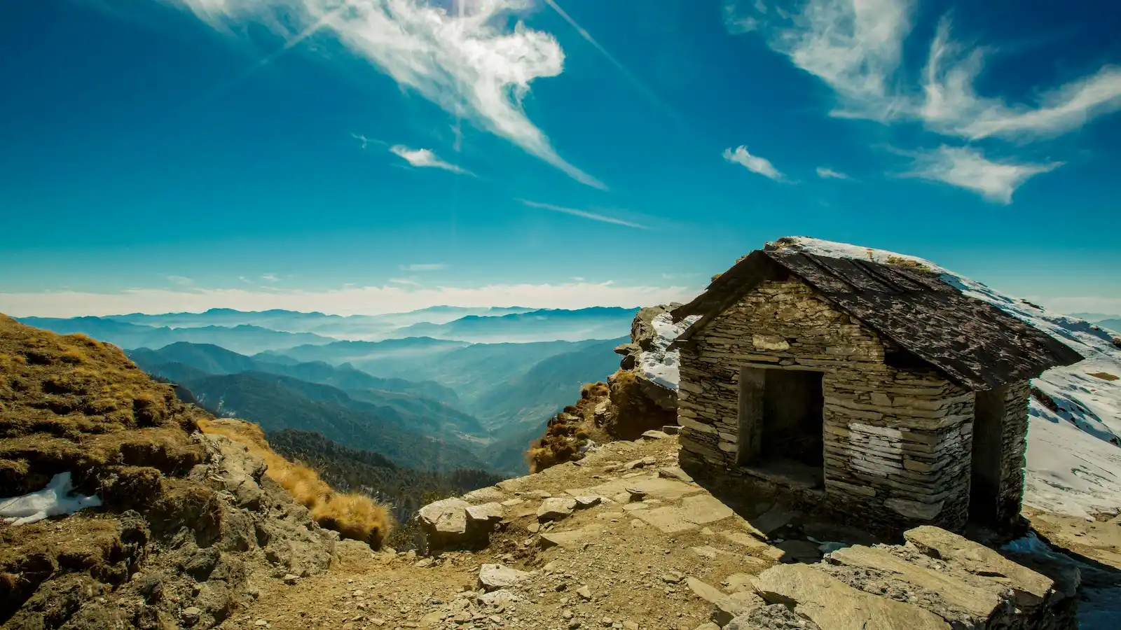 A scenic view of the Himalayan landscape at Crystal Peak Chopta